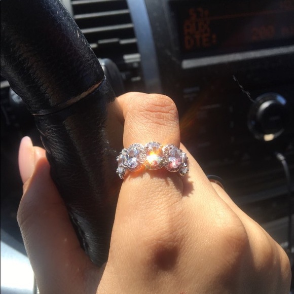 Oval Cut Halo Diamond Pink Clear Wedding Eternity Band - Picture 5 of 16